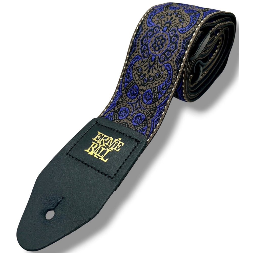 Ernie Ball Jacquard Guitar Strap Royal Bloom Blue Gold Embroidered Leather Ends